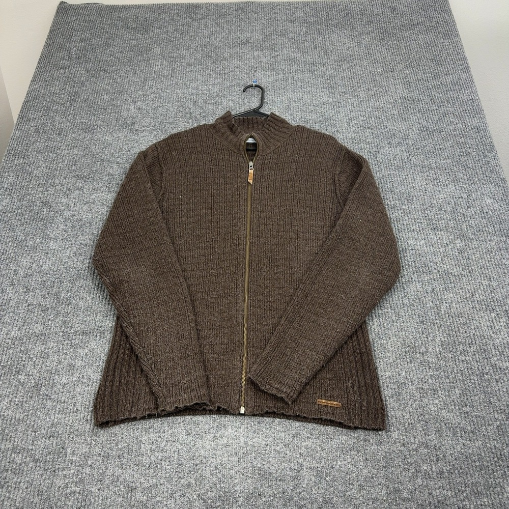 Eastern Mountain Sports Sweater Mens L Brown Full‎ Zip Wool Ribbed Knit Gorp